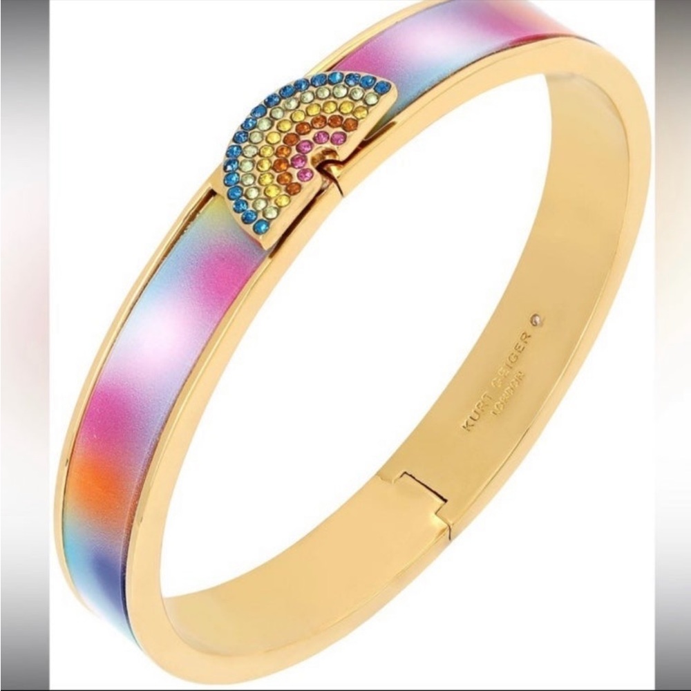KURT GEIGER LONDON Crystal Rainbow Tie Dye Hinge Bangle Bracelet - Picture 2 of 5